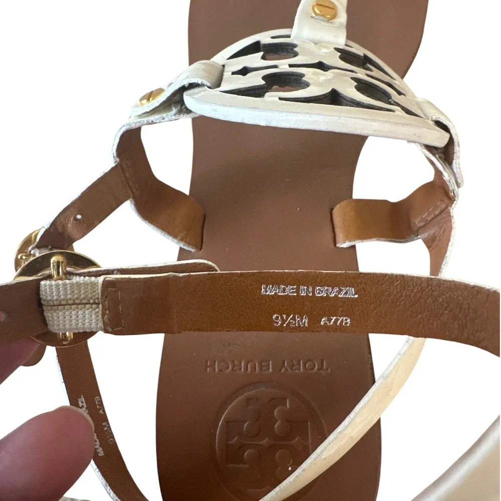 Tory Burch Holly White Patent Double T Kitten Heel Slingback Sandals 9.5